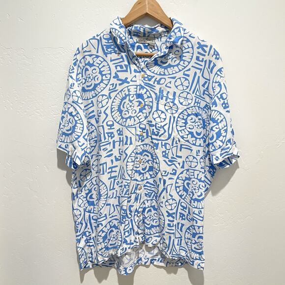 Kenny Flowers Limited Edition Button Up Shirt Mens XL Blue White Print - Picture 1 of 9